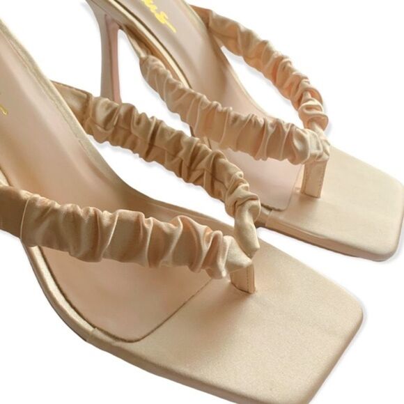 Lulu’s Cabrera Champagne Satin Square Toe High Heel Sandals - Picture 4 of 10